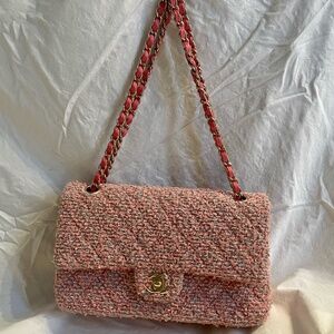CHANEL Pink Tweed Double Flap Bag